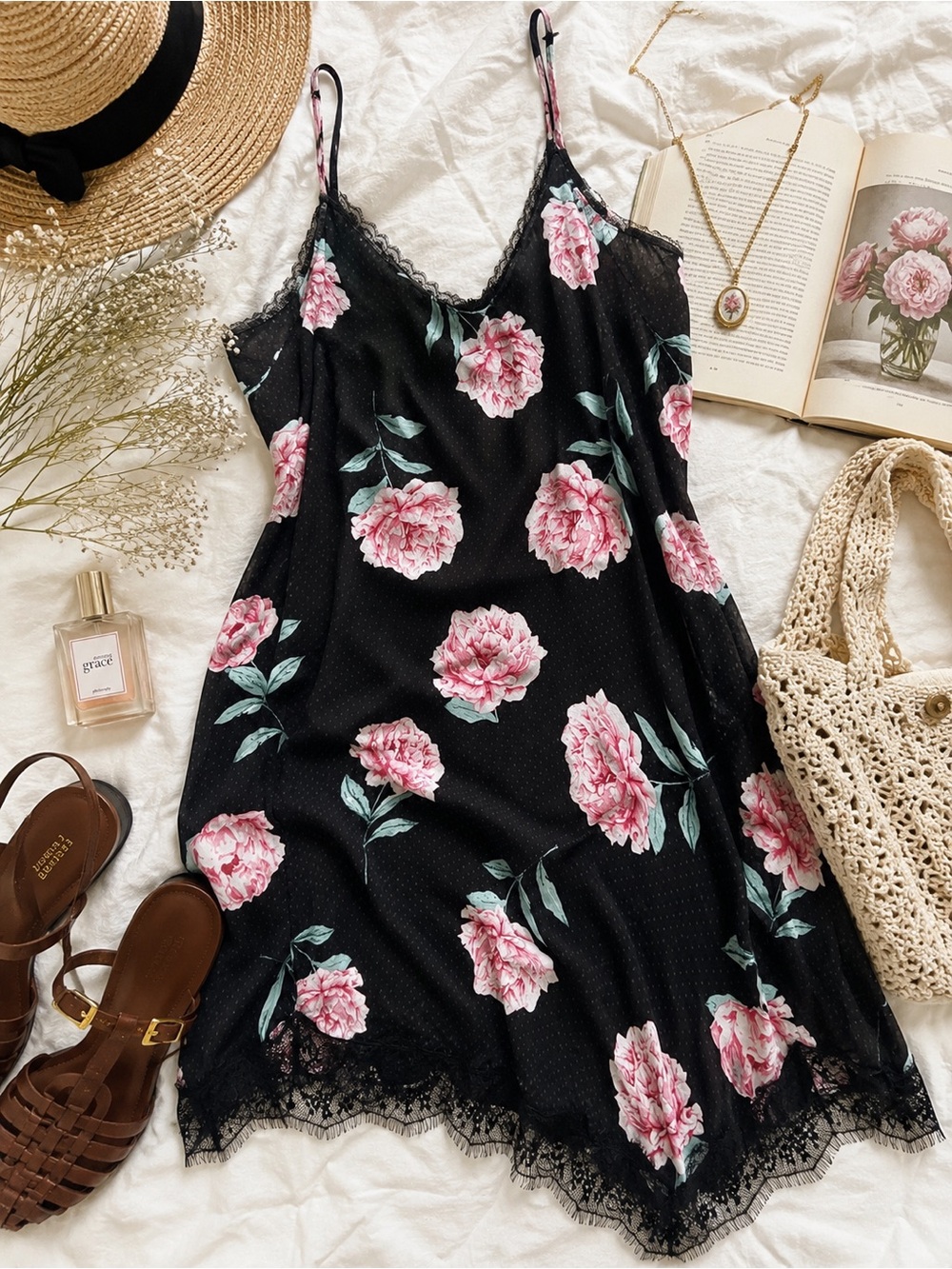 Wet Seal+ Floral Lace Trim Slip Dress Plus Size 3X Coquette Y2K Peony Print